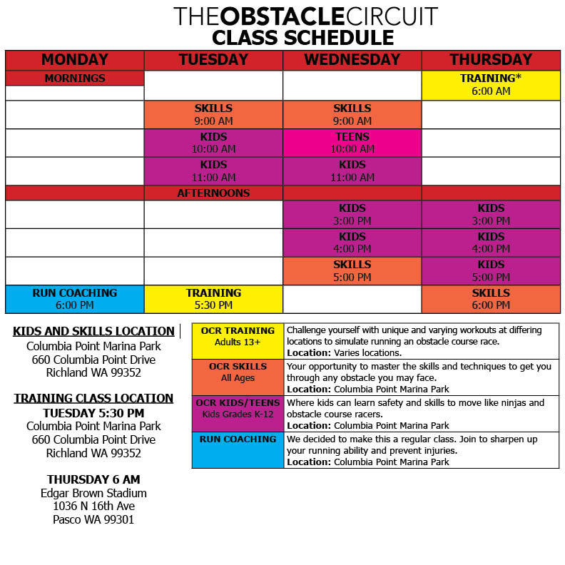 The Obstacle Circuit June 2024 Tri-Cities Washington Class Schedule