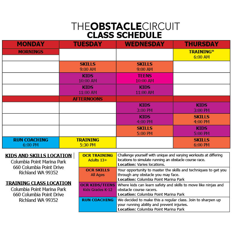 The Obstacle Circuit July 2024 Tri-Cities Washington Class Schedule