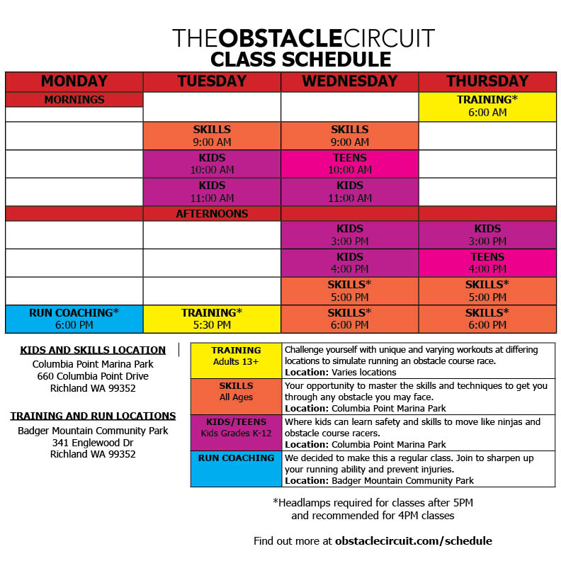 The Obstacle Circuit January 2025 Tri-Cities Washington Class Schedule