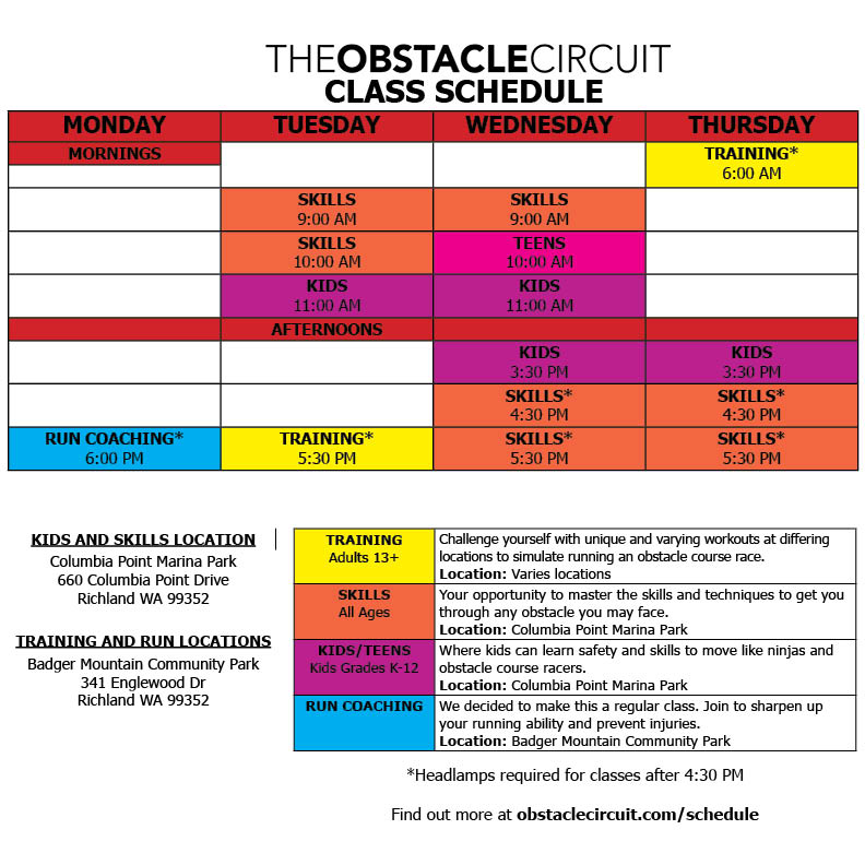 The Obstacle Circuit Mountain March 2024 Class Schedule